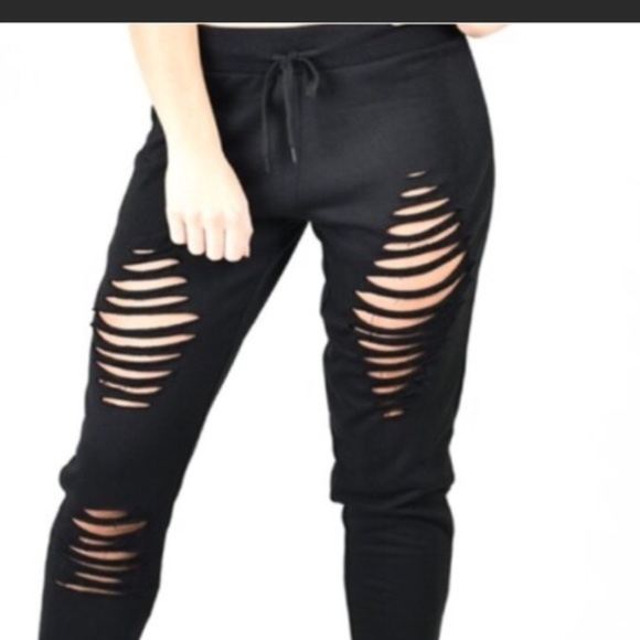 Pants - LASTRipped Slashed Black Jogger PANT Plus Size